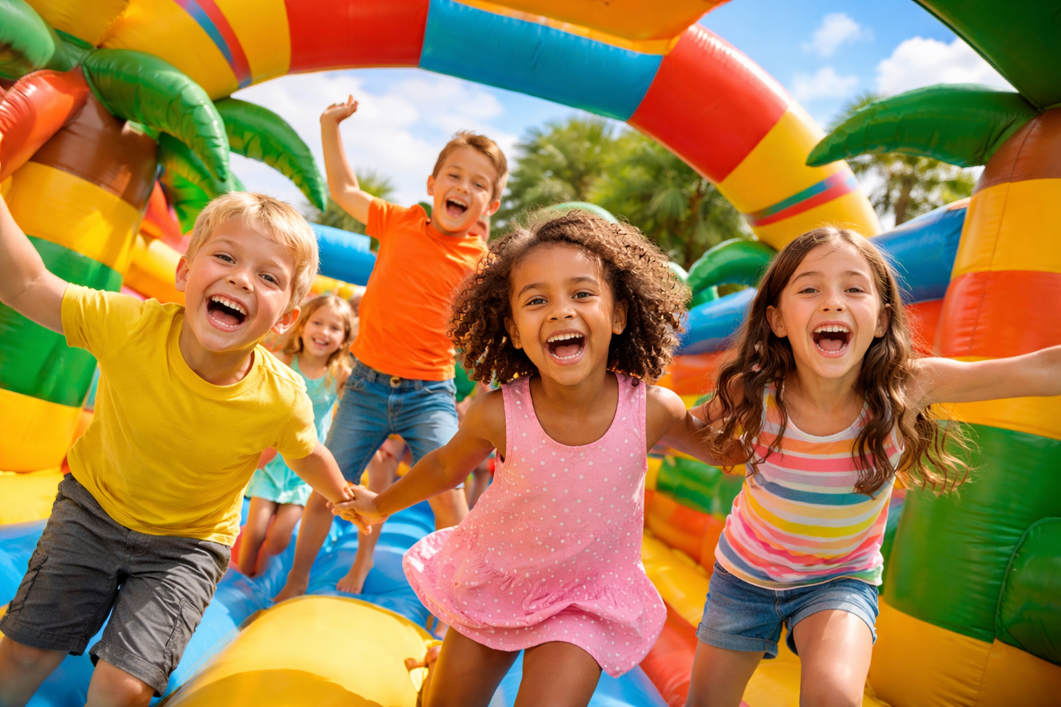 Bunte Hüpfburg auf einer Kinderveranstaltung